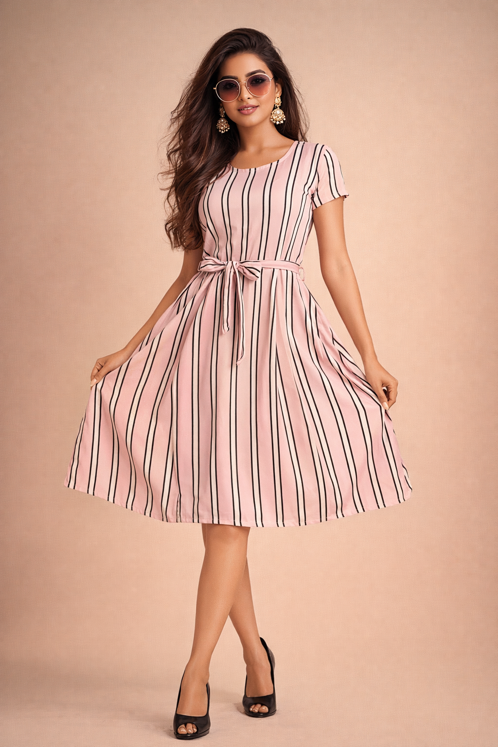 Veloura Blush Stripe Flare Dress