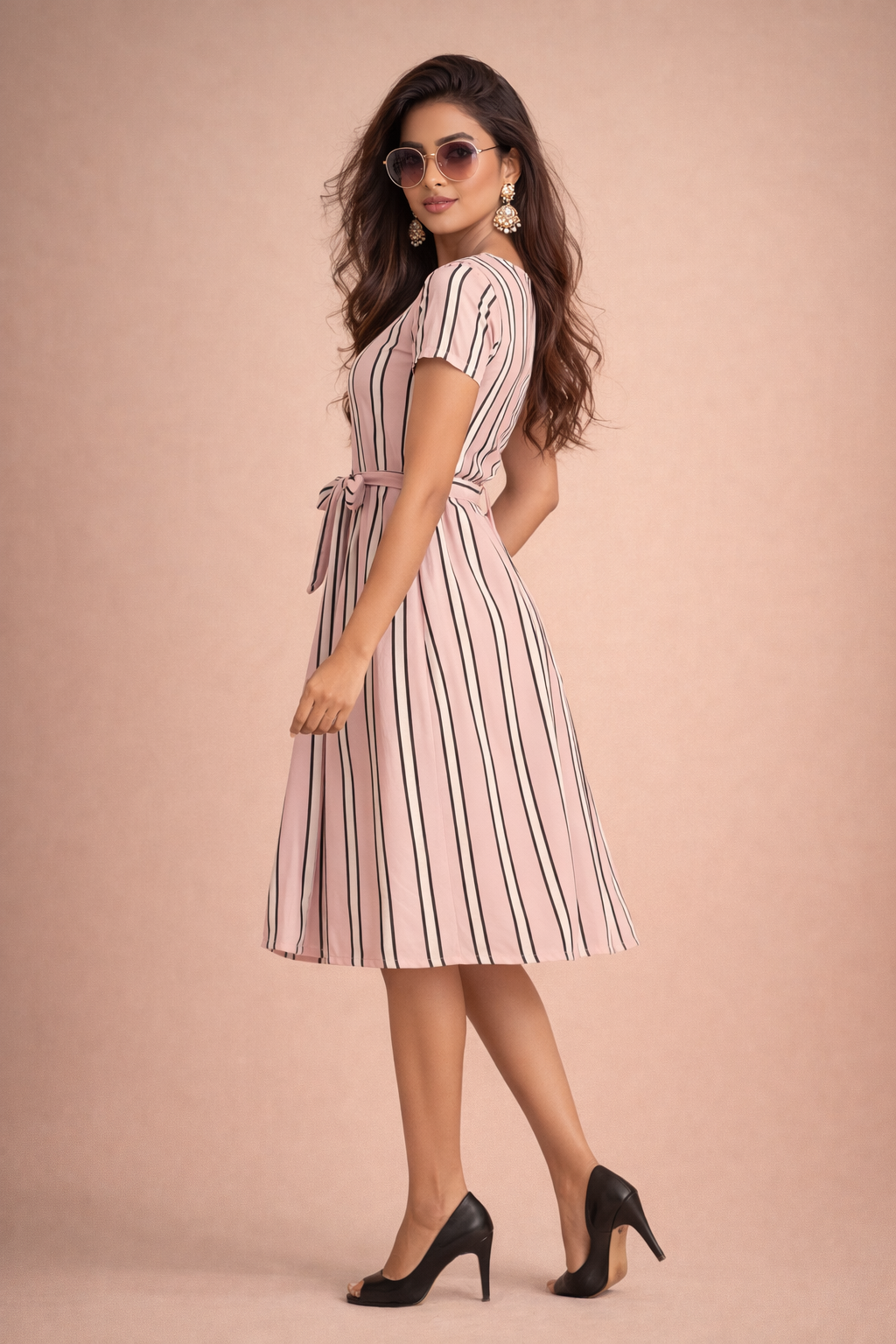 Veloura Blush Stripe Flare Dress