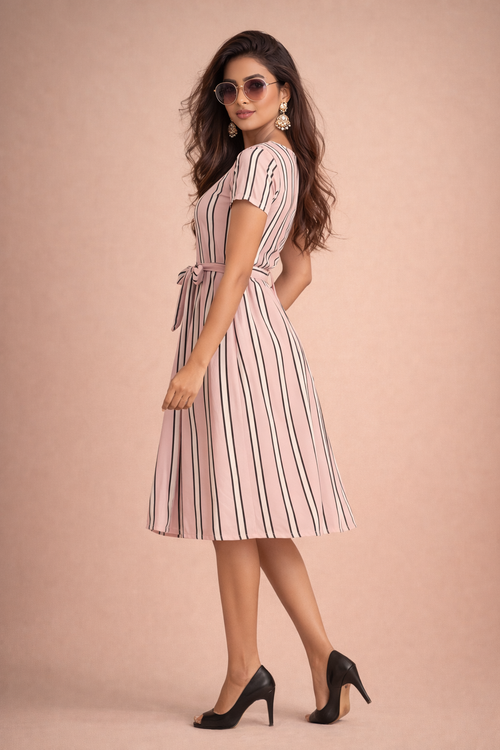 Veloura Blush Stripe Flare Dress