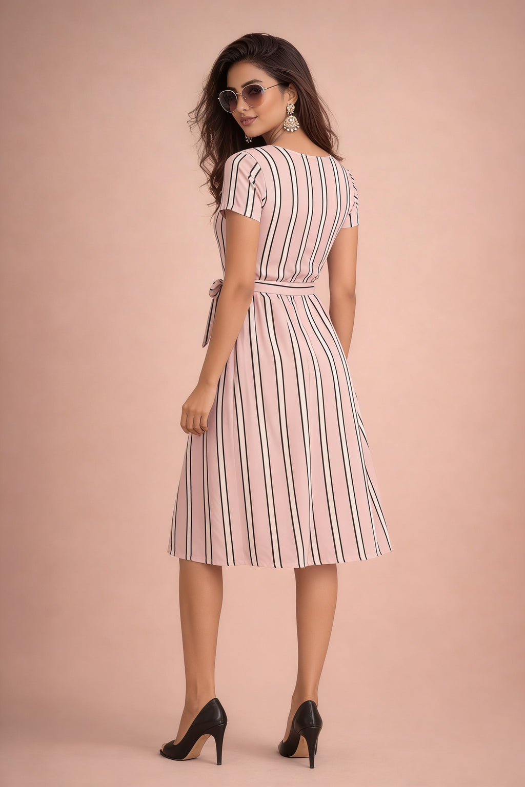 Veloura Blush Stripe Flare Dress