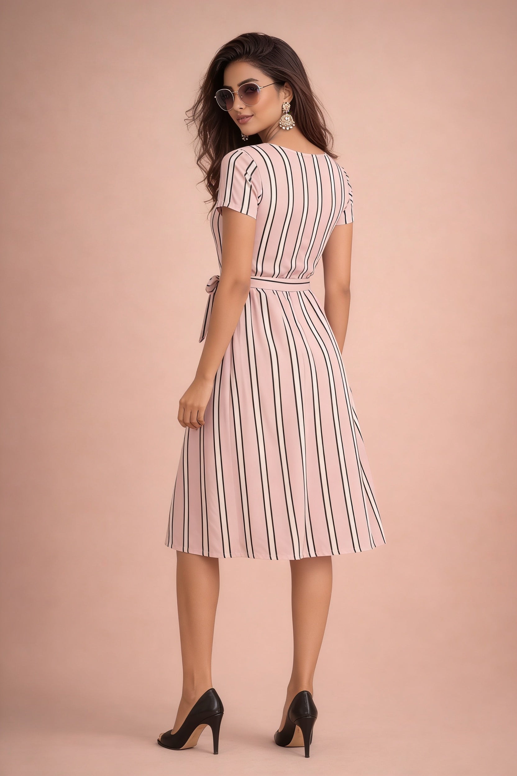 Veloura Blush Stripe Flare Dress